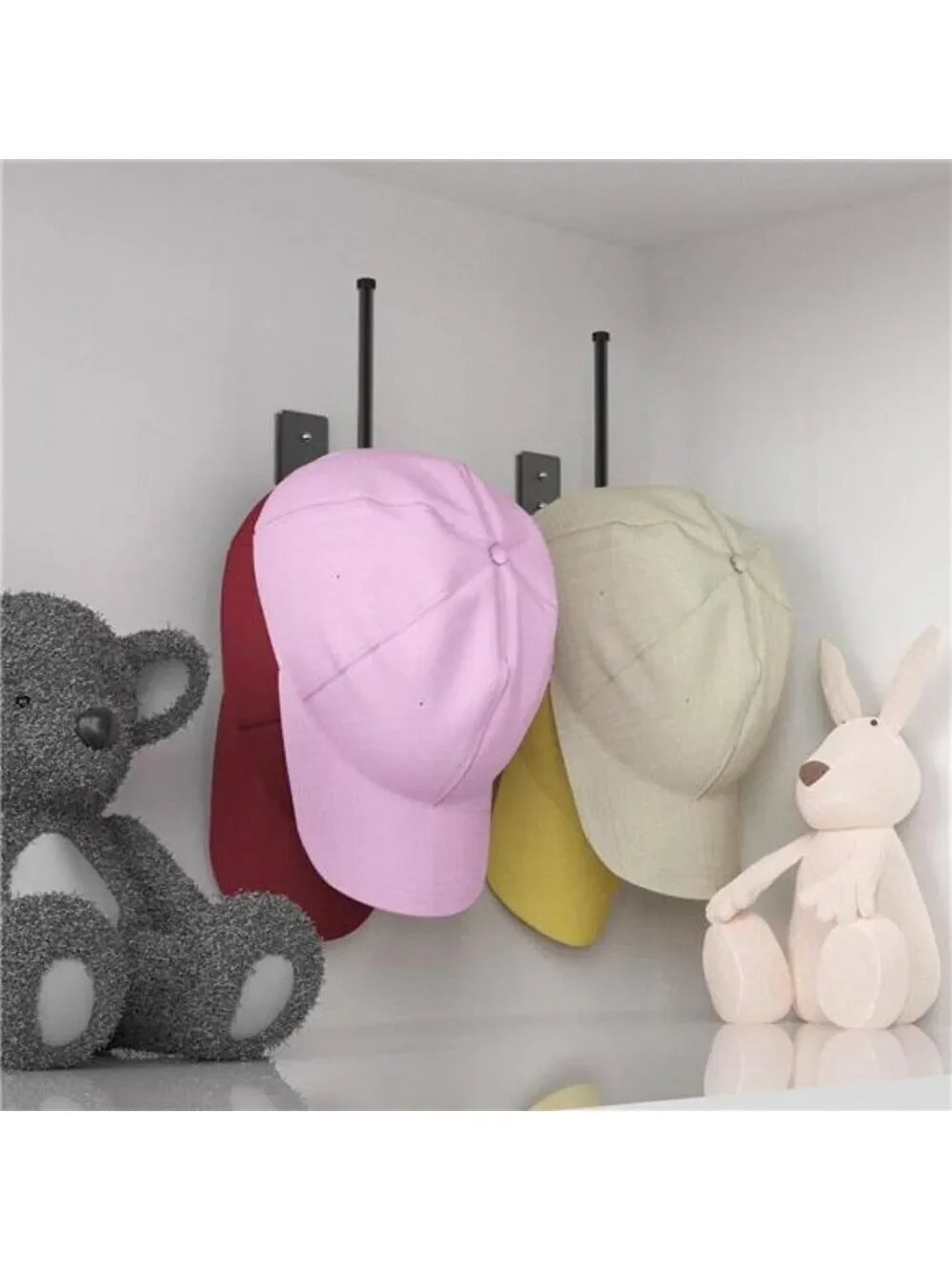 Wall Mounted Hat Organizer Rack Set Baseball Cap Holder Hooks Closet Storage